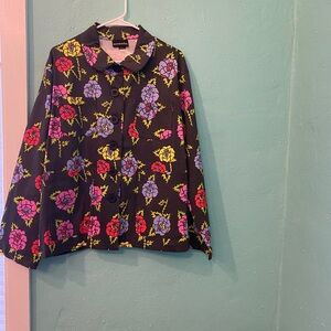 Nooworks Black Floral Blazer with Pink, Yellow, and Purple Accents